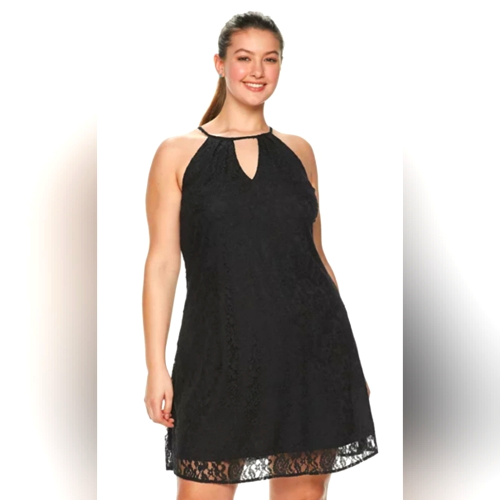 CANDIE'S, Pleated Halter Swing Dress, Black, Size Extra Extra Large. NWOT.